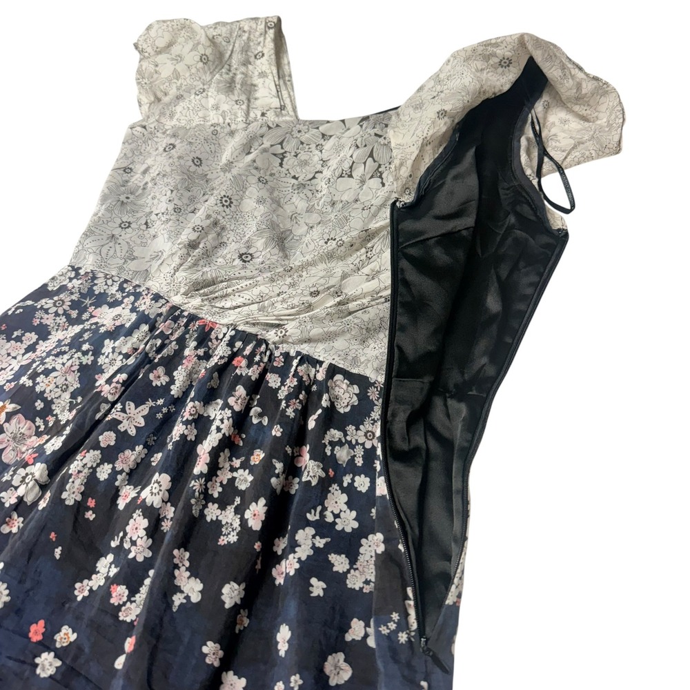 MM Couture Miss Me 100% Silk Floral Mini Dress Draped Surplice Coquette S - Picture 6 of 12